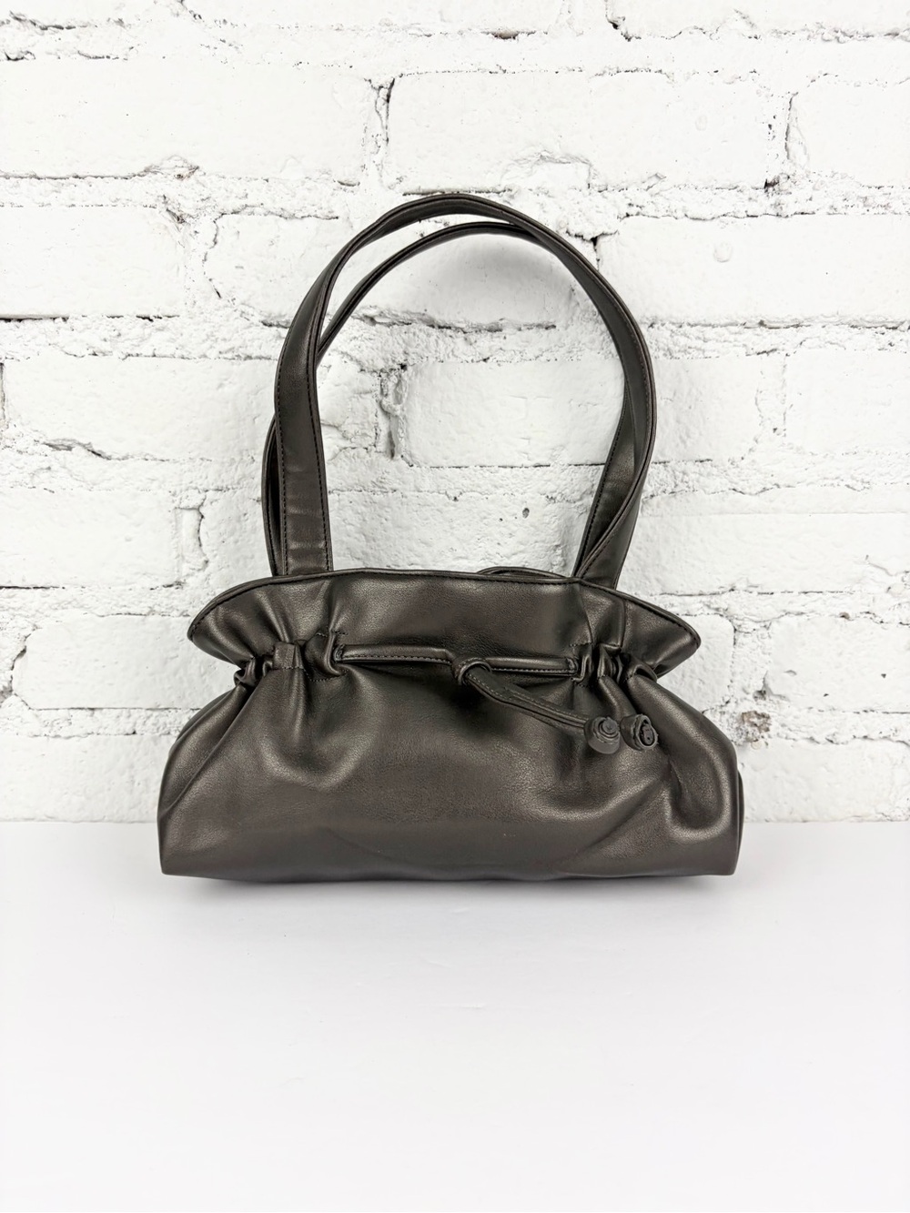Barney’s New York Vintage Dark Grey Ruched Small Shoulder Bag Purse